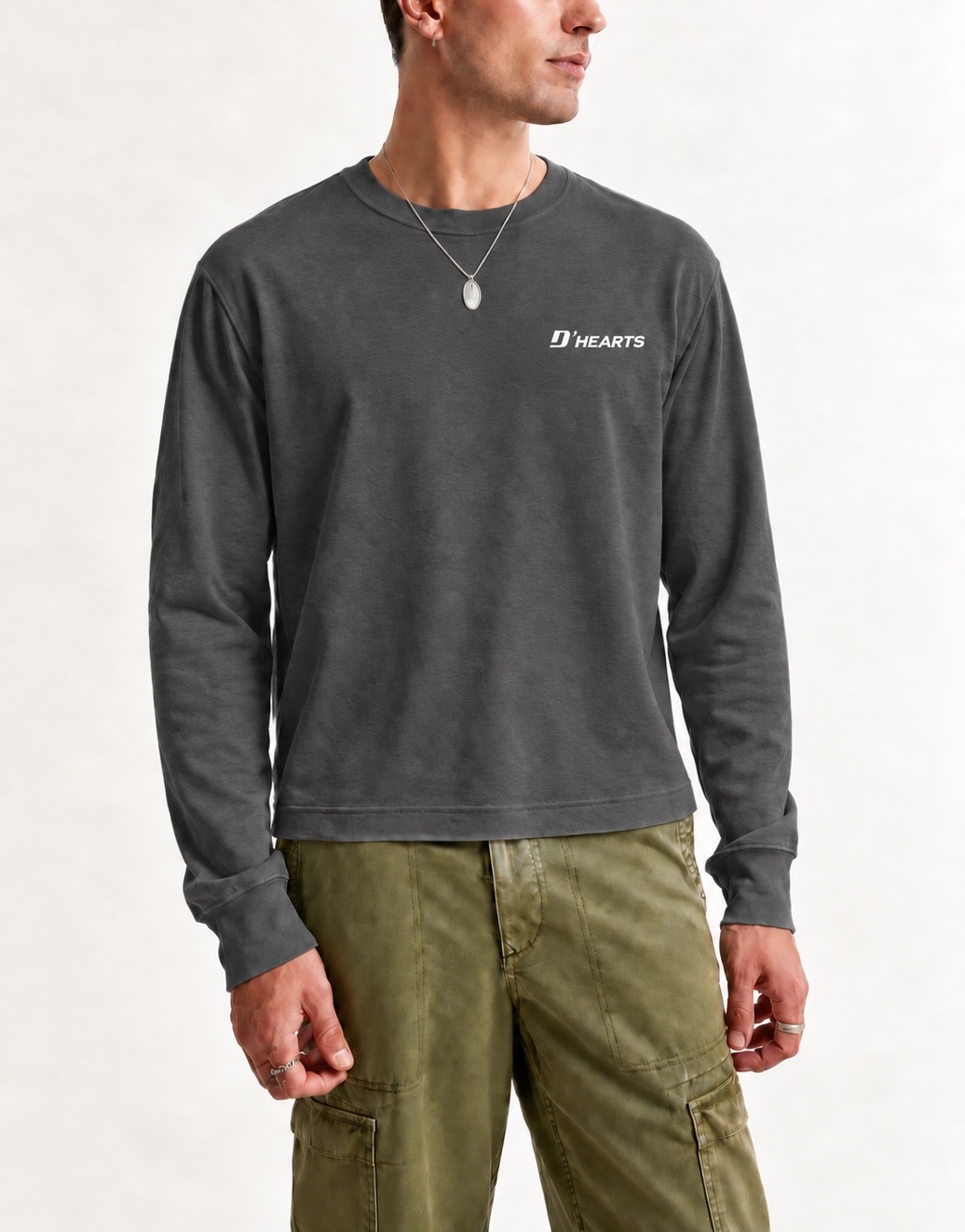 D'HEARTS unisex long sleeve in Dark Gray — Chest Logo