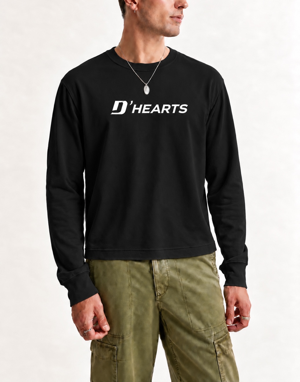 D'HEARTS unisex long sleeve in Black — Center Logo