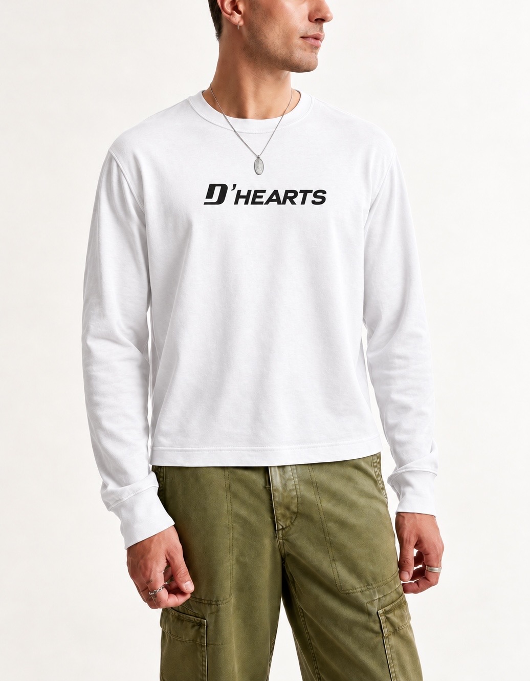 D'HEARTS unisex long sleeve in White — Center Logo