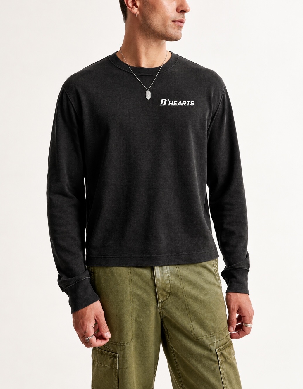 D'HEARTS unisex long sleeve in Black — Chest Logo