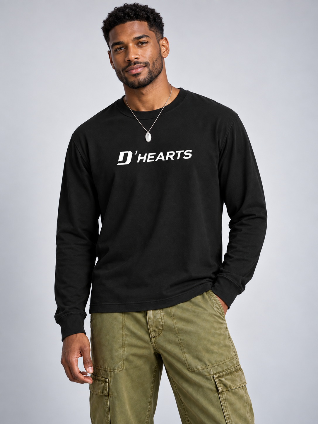 D'HEARTS unisex long sleeve in Black — Chest Logo Front