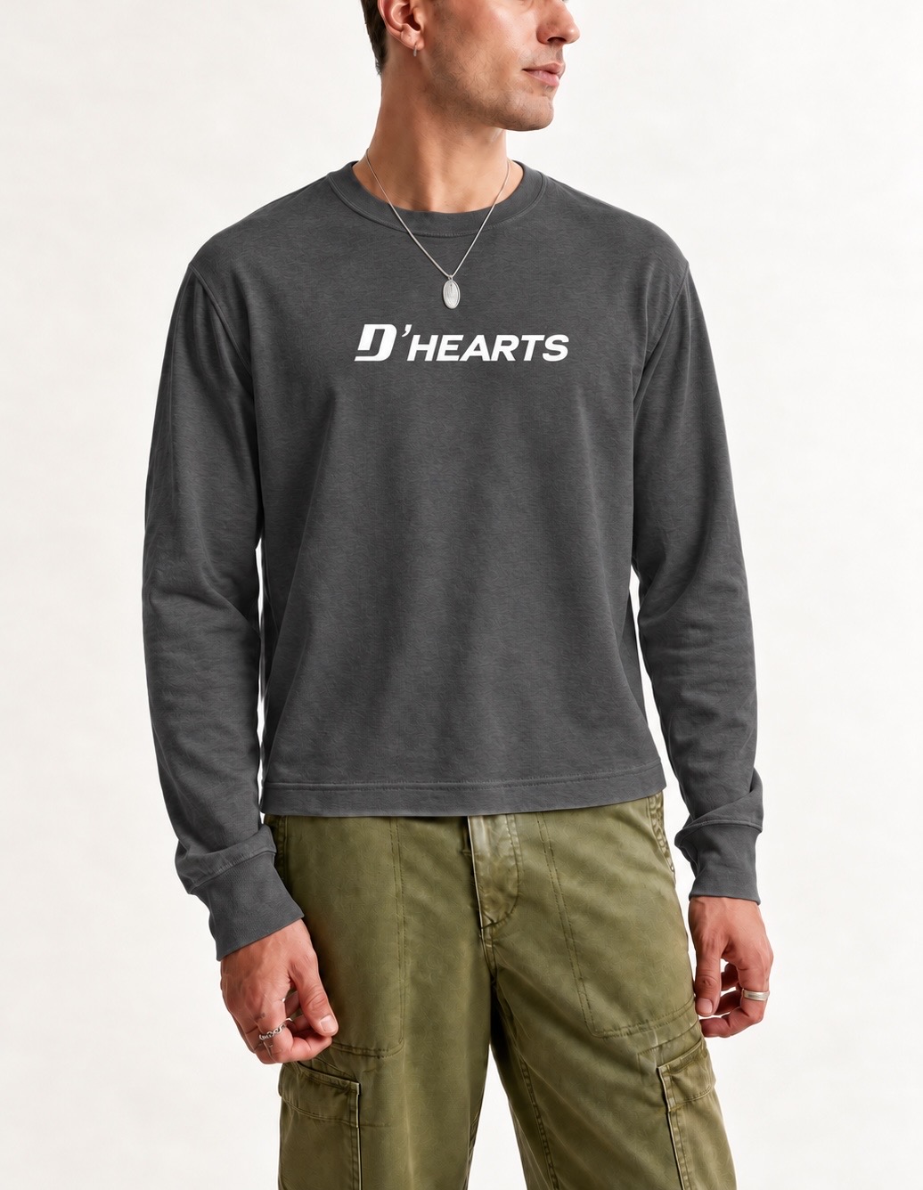 D'HEARTS unisex long sleeve in Dark Gray — Center Logo